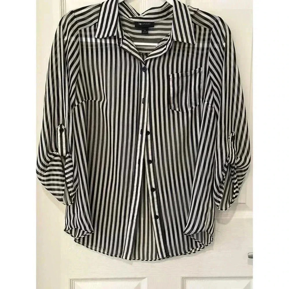AB Studio Women's Black and White Striped Blouse Sz Med - Picture 1 of 4